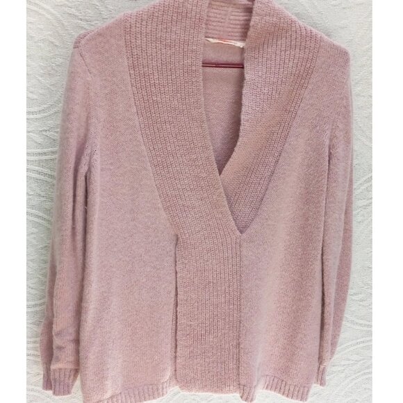 Soft Surroundings Dusty Mauve Fuzzy Knit V-Neck Sweater Sz-M (T-399) - Picture 3 of 12